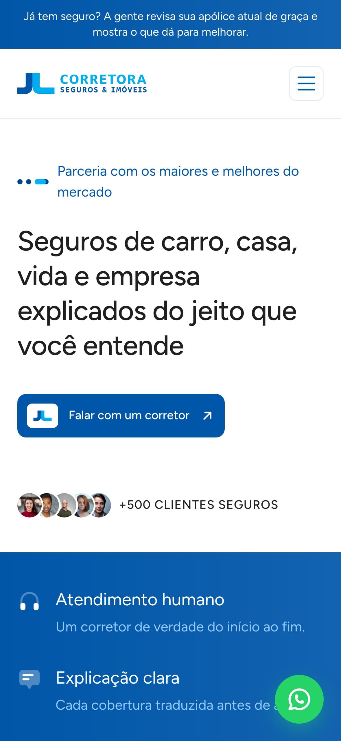Página inicial no celular