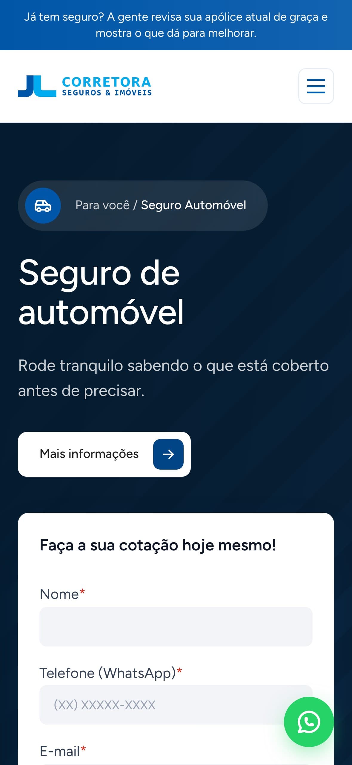 Seguro de automóvel no celular