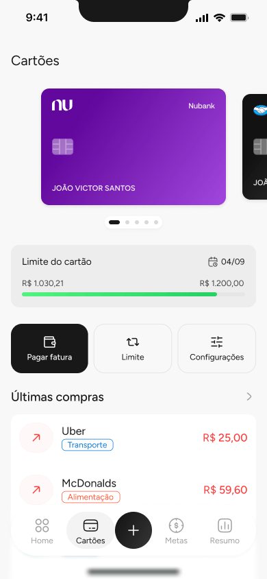 Tela de cartões